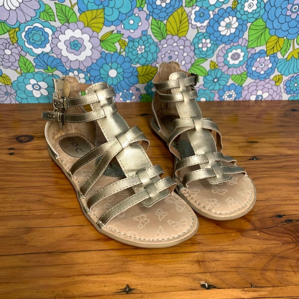 Born BOC 'Eliana" Gold Metallic Shimmer Zip Up Gladiator Sandals  Size:8